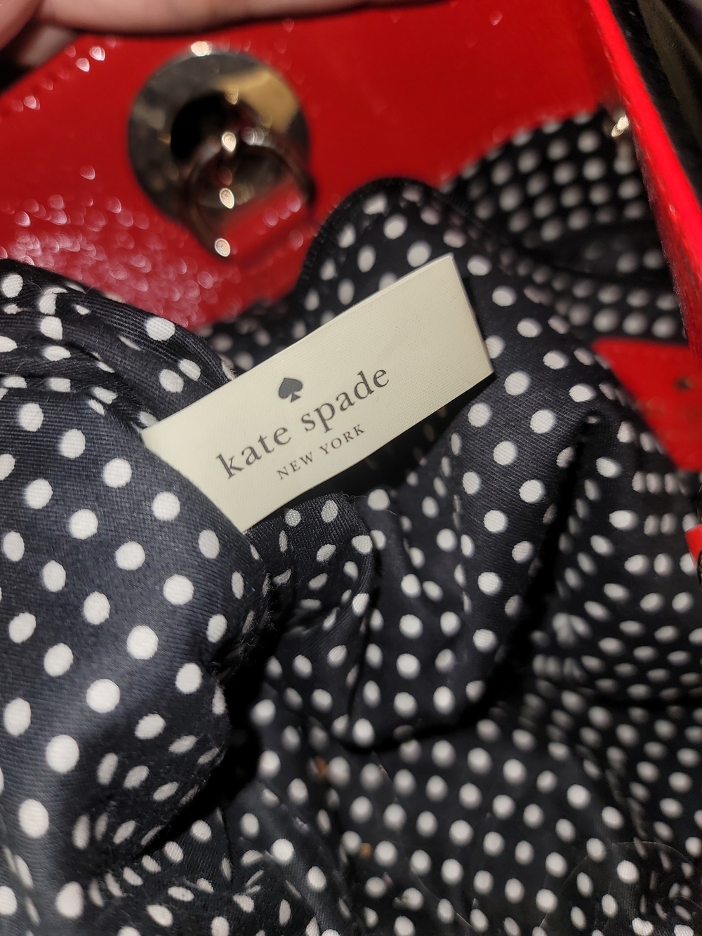 Kate Spade Black, White & Red w/Polka Dot Interior Patent Leather Shoulder Tote - Picture 13 of 15